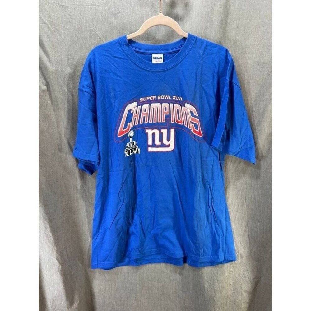 New York Giants Super Bowl XLVI Shirt Adult XL Blue Short Sleeve Tee Mens